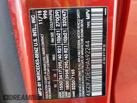 ✅ 2017 Mercedes-Benz GLS 550 • VIN: 4JGDF7DE0HA692244 • Lot: 92673025. Listed on Copart with 106,097 mi. Free auction sales archive from the USA and detailed vehicle history report at DreamBid. Image 13.