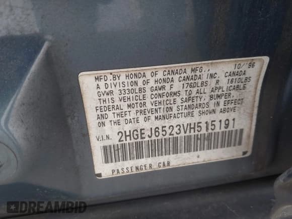 ✅ 1997 Honda Civic DX • VIN: 2HGEJ6523VH515191 • Лот: 42325273. Опубликован ранее на IAAI с пробегом 187 760 миль. Бесплатный доступ к архиву аукционных продаж из США и подробный отчёт об истории автомобиля на DreamBid. Изображение 9.