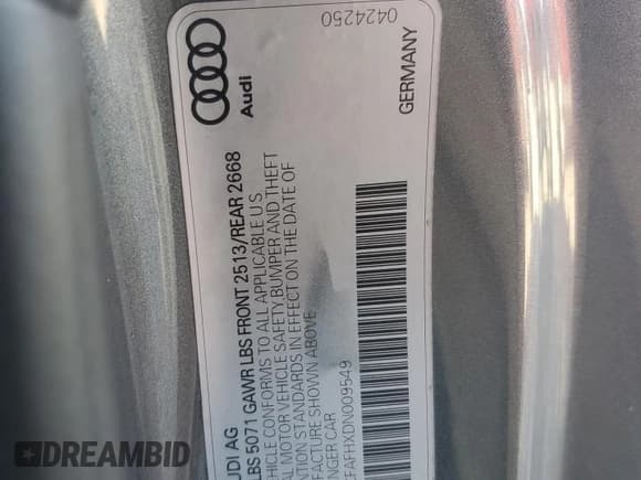 ✅ 2013 Audi A5 Premium • VIN: WAUCFAFHXDN009549 • Lot: 92392705. Wystawiony na Copart z przebiegiem 120 189 mil. Bezpłatny archiwum sprzedaży aukcyjnych z USA i szczegółowy raport historii pojazdu na DreamBid. Zdjęcie 12.