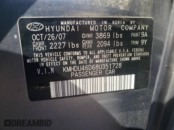 2008 Hyundai Elantra GLS z VIN KMHDU46D68U351728, wystawiony jako Copart lot #71090254 z przebiegiem 89 781 mil mil oraz Czysty tytuł • Clean title. Historia ofert i sprzedaży dostępna na DreamBid. Obrazek 12.