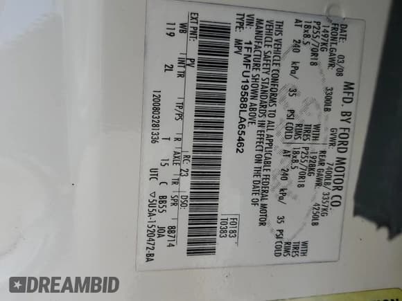 ✅ 2008 Ford Expedition Limited • VIN: 1FMFU19588LA65462 • Лот: 67929195. Опубликован ранее на Copart с пробегом 79 690 миль. Бесплатный доступ к архиву аукционных продаж из США и подробный отчёт об истории автомобиля на DreamBid. Изображение 13.