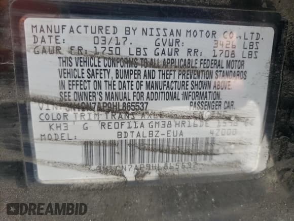 ✅ 2017 Nissan Versa SV • VIN: 3N1CN7AP9HL865537 • Lot: 56904615. Listed on Copart with 240,596 mi. Free auction sales archive from the USA and detailed vehicle history report at DreamBid. Image 12.