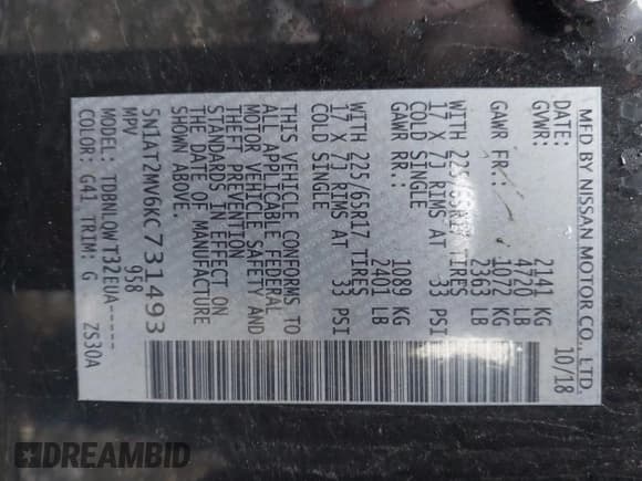 ✅ 2019 Nissan Rogue S • VIN: 5N1AT2MV6KC731493 • Лот: 43641304. Опубликован ранее на IAAI с пробегом 94 692 миль. Бесплатный доступ к архиву аукционных продаж из США и подробный отчёт об истории автомобиля на DreamBid. Изображение 9.