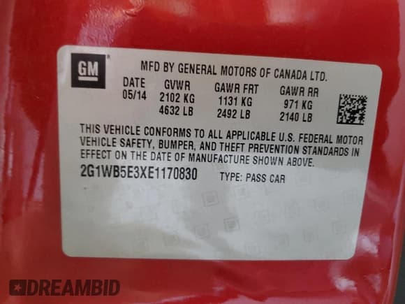 ✅ 2014 Chevrolet Impala LT • VIN: 2G1WB5E3XE1170830 • Лот: 76931574. Опубликован ранее на Copart с пробегом Не указан. Бесплатный доступ к архиву аукционных продаж из США и подробный отчёт об истории автомобиля на DreamBid. Изображение 13.