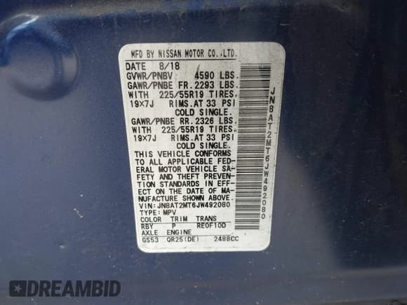 ✅ 2018 Nissan Rogue S • VIN: JN8AT2MT6JW492080 • Lot: 41599656. Listed on IAAI with 36,992 mi. Free auction sales archive from the USA and detailed vehicle history report at DreamBid. Image 9.