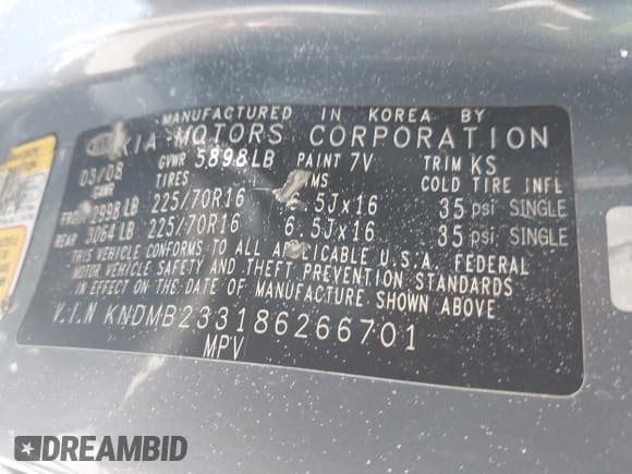 ✅ 2008 Kia Sedona LX • VIN: KNDMB233186266701 • Lot: 42755057. Listed on IAAI with 304,005 mi. Free auction sales archive from the USA and detailed vehicle history report at DreamBid. Image 9.