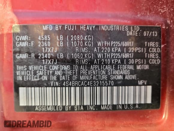 ✅ 2014 Subaru Outback 2.5i • VIN: 4S4BRCAC4E3215570 • Lot: 91222355. Wystawiony na Copart z przebiegiem 137 340 mil. Bezpłatny archiwum sprzedaży aukcyjnych z USA i szczegółowy raport historii pojazdu na DreamBid. Zdjęcie 13.