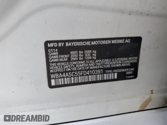 ✅ 2015 BMW 4 Series 428i • VIN: WBA4A5C55FD410391 • Lot: 71389865. Listed on Copart with 136,706 mi. Free auction sales archive from the USA and detailed vehicle history report at DreamBid. Image 12.