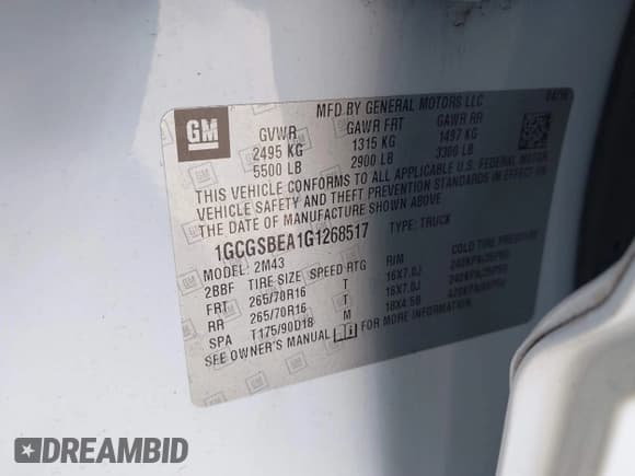 ✅ 2016 Chevrolet Colorado 2WD WT • VIN: 1GCGSBEA1G1268517 • Lot: 41884298. Listed on IAAI with 49,417 mi. Free auction sales archive from the USA and detailed vehicle history report at DreamBid. Image 9.