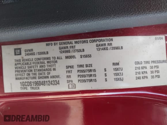 ✅ 2004 Chevrolet Colorado LS Z71 • VIN: 1GCDS196048124334 • Лот: 43065256. Опубликован ранее на IAAI с пробегом 143 685 миль. Бесплатный доступ к архиву аукционных продаж из США и подробный отчёт об истории автомобиля на DreamBid. Изображение 9.