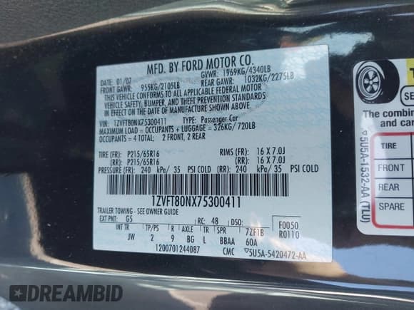 ✅ 2007 Ford Mustang Deluxe • VIN: 1ZVFT80NX75300411 • Лот: 43453183. Опубликован ранее на IAAI с пробегом 161 559 миль. Бесплатный доступ к архиву аукционных продаж из США и подробный отчёт об истории автомобиля на DreamBid. Изображение 9.