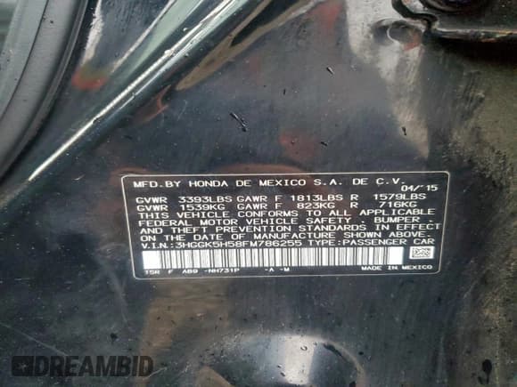 ✅ 2015 Honda Fit LX • VIN: 3HGGK5H58FM786255 • Lot: 96490155. Wystawiony na Copart z przebiegiem 166 808 mil. Bezpłatny archiwum sprzedaży aukcyjnych z USA i szczegółowy raport historii pojazdu na DreamBid. Zdjęcie 12.