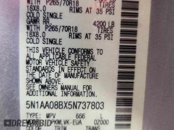 ✅ 2005 Nissan Armada LE • VIN: 5N1AA08BX5N737803 • Lot: 93011475. Wystawiony na Copart z przebiegiem 198 680 mil. Bezpłatny archiwum sprzedaży aukcyjnych z USA i szczegółowy raport historii pojazdu na DreamBid. Zdjęcie 13.