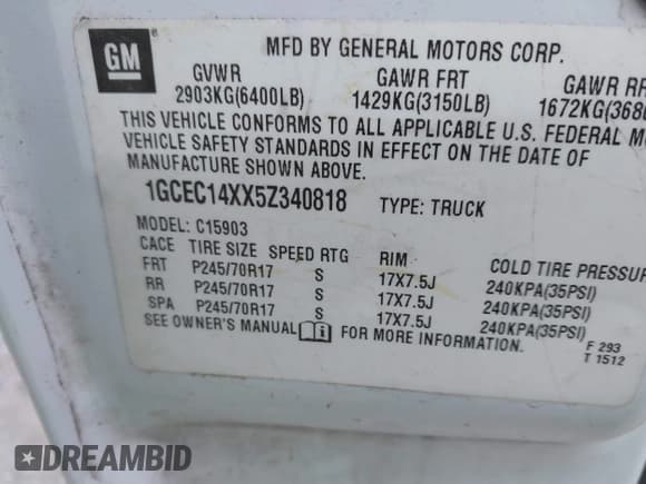 ✅ 2005 Chevrolet Silverado 1500 Work Truck • VIN: 1GCEC14XX5Z340818 • Лот: 41729984. Опубликован ранее на IAAI с пробегом 191 704 миль. Бесплатный доступ к архиву аукционных продаж из США и подробный отчёт об истории автомобиля на DreamBid. Изображение 9.