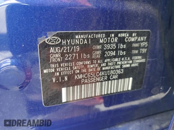✅ 2019 Hyundai Ioniq Blue • VIN: KMHC65LC4KU180363 • Lot: 48757845. Listed on Copart with 189,559 mi. Free auction sales archive from the USA and detailed vehicle history report at DreamBid. Image 12.