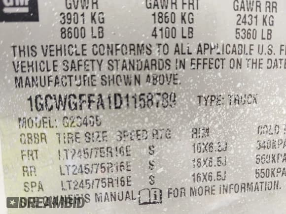 ✅ 2013 Chevrolet Express Cargo • VIN: 1GCWGFFA1D1158789 • Lot: 43372850. Listed on IAAI with 93,009 mi. Free auction sales archive from the USA and detailed vehicle history report at DreamBid. Image 9.
