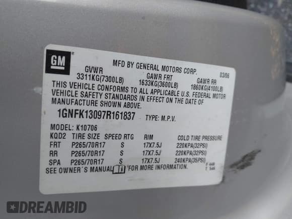 ✅ 2007 Chevrolet Tahoe LTZ • VIN: 1GNFK13097R161837 • Lot: 43416059. Listed on IAAI with 187,566 mi. Free auction sales archive from the USA and detailed vehicle history report at DreamBid. Image 9.