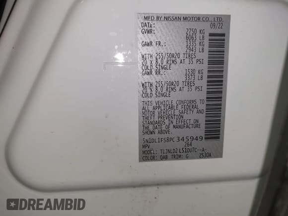 ✅ 2023 Infiniti QX60 Luxe • VIN: 5N1DL1FS8PC345949 • Лот: 43544960. Опубликован ранее на IAAI с пробегом 33 376 миль. Бесплатный доступ к архиву аукционных продаж из США и подробный отчёт об истории автомобиля на DreamBid. Изображение 9.