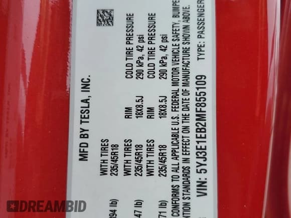 ✅ 2021 Tesla Model 3 Long Range • VIN: 5YJ3E1EB2MF855109 • Lot: 54778695. Wystawiony na Copart z przebiegiem 18 841 mil. Bezpłatny archiwum sprzedaży aukcyjnych z USA i szczegółowy raport historii pojazdu na DreamBid. Zdjęcie 13.