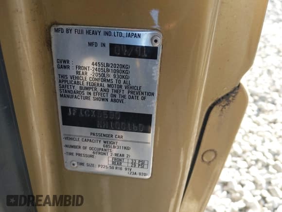 ✅ 1992 Subaru SVX • VIN: JF1CX3530NH100160 • Lot: 43536142. Listed on IAAI with 195,673 mi. Free auction sales archive from the USA and detailed vehicle history report at DreamBid. Image 9.