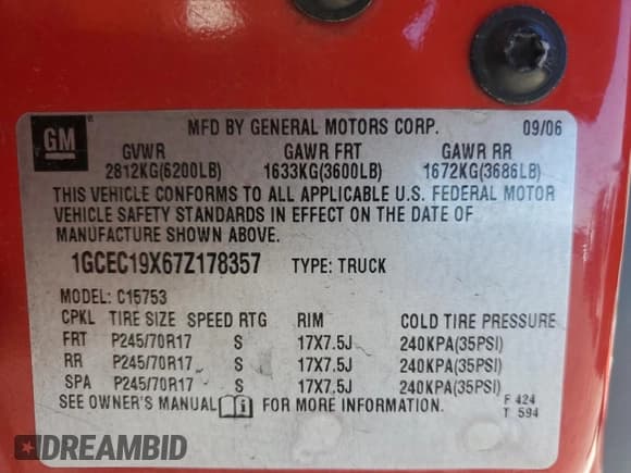 ✅ 2007 Chevrolet Silverado 1500 Work Truck • VIN: 1GCEC19X67Z178357 • Lot: 87425775. Listed on Copart with 128,114 mi. Free auction sales archive from the USA and detailed vehicle history report at DreamBid. Image 12.