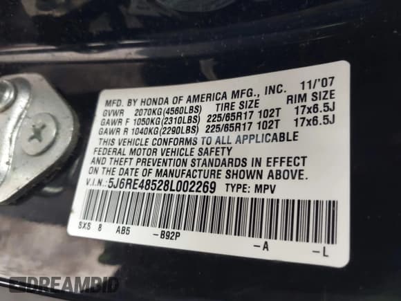 ✅ 2008 Honda CR-V EX • VIN: 5J6RE48528L002269 • Лот: 43705782. Опубликован ранее на IAAI с пробегом 239 569 миль. Бесплатный доступ к архиву аукционных продаж из США и подробный отчёт об истории автомобиля на DreamBid. Изображение 9.