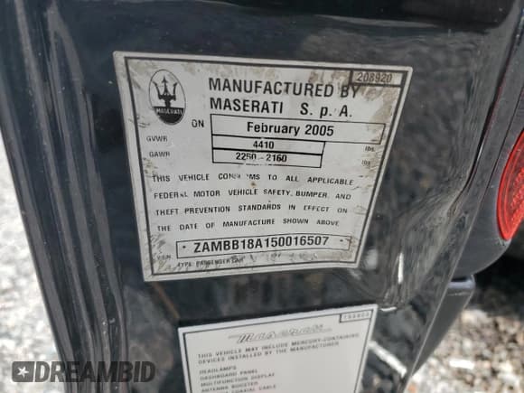 ✅ 2005 Maserati Spyder • VIN: ZAMBB18A150016507 • Лот: 61951374. Опубликован ранее на Copart с пробегом 25 491 миль. Бесплатный доступ к архиву аукционных продаж из США и подробный отчёт об истории автомобиля на DreamBid. Изображение 13.