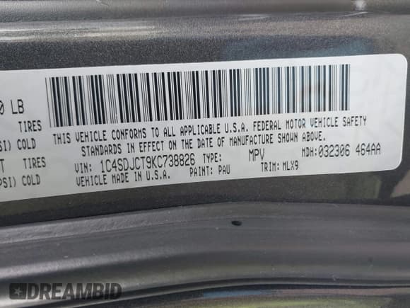 ✅ 2019 Dodge Durango R/T • VIN: 1C4SDJCT9KC738826 • Lot: 42973765. Listed on IAAI with 88,774 mi. Free auction sales archive from the USA and detailed vehicle history report at DreamBid. Image 9.