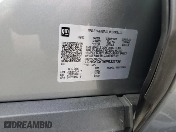 ✅ 2023 Chevrolet Suburban LT • VIN: 1GNSKCKD6PR332736 • Lot: 58495535. Listed on Copart with Not provided. Free auction sales archive from the USA and detailed vehicle history report at DreamBid. Image 14.