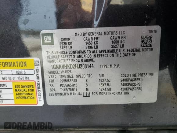 2017 Chevrolet Traverse LT z VIN 1GNKVHKD2HJ208144, wystawiony jako Copart lot #71826805 z przebiegiem 99 157 mil mil oraz Szkoda całkowita • Salvage title. Historia ofert i sprzedaży dostępna na DreamBid. Obrazek 13.