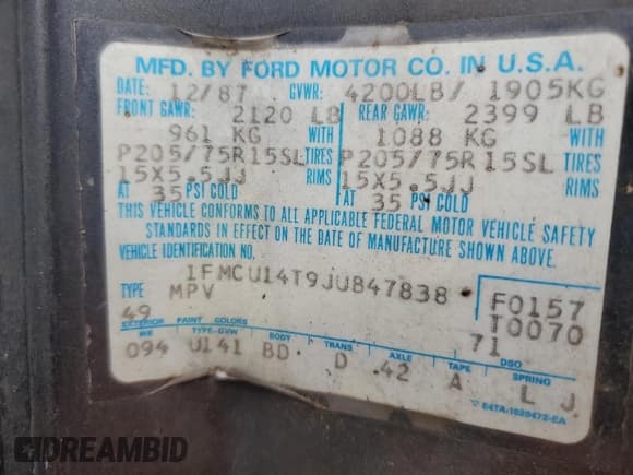 ✅ 1988 Ford Bronco • VIN: 1FMCU14T9JUB47838 • Lot: 48747975. Wystawiony na Copart z przebiegiem 238 774 mil. Bezpłatny archiwum sprzedaży aukcyjnych z USA i szczegółowy raport historii pojazdu na DreamBid. Zdjęcie 12.