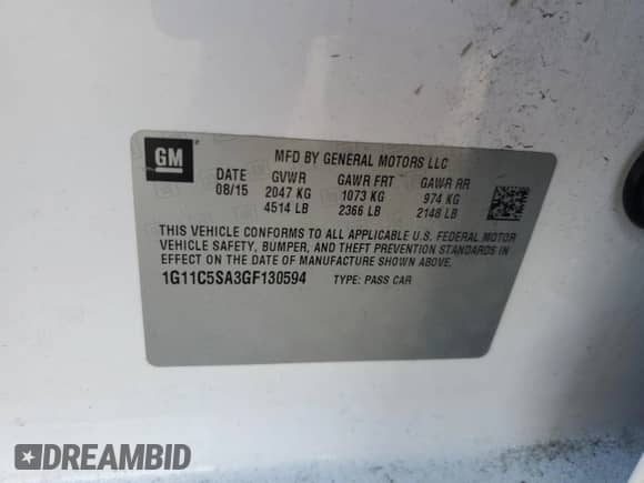 2016 Chevrolet Malibu LT with VIN 1G11C5SA3GF130594, listed as a Copart auction lot 82199195 with 86,855 mi miles and Salvage title. Bid and sale history available at DreamBid. Image 12.