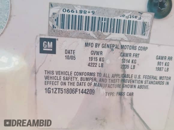 ✅ 2006 Chevrolet Malibu 2LT • VIN: 1G1ZT51806F144209 • Лот: 43503079. Размещён на IAAI с пробегом 143 381 миль миль. Получите бесплатный доступ к архиву аукционных продаж из США и посмотрите подробный отчёт об истории автомобиля на DreamBid. Изображение 9.