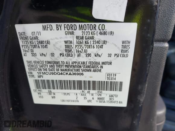 ✅ 2012 Ford Escape XLT • VIN: 1FMCU9DG4CKA36906 • Lot: 42257795. Wystawiony na IAAI z przebiegiem 243 757 mil. Bezpłatny archiwum sprzedaży aukcyjnych z USA i szczegółowy raport historii pojazdu na DreamBid. Zdjęcie 9.