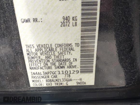 ✅ 2016 Nissan Altima SL • VIN: 1N4AL3AP7GC110129 • Lot: 42886574. Listed on IAAI with 136,351 mi. Free auction sales archive from the USA and detailed vehicle history report at DreamBid. Image 9.