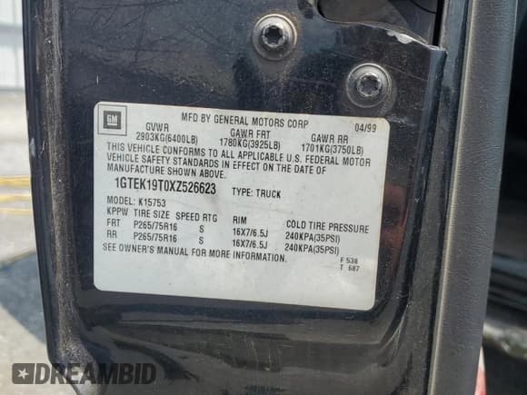 ✅ 1999 GMC Sierra 1500 SLE • VIN: 1GTEK19T0XZ526623 • Лот: 65779535. Опубликован ранее на Copart с пробегом Не указан. Бесплатный доступ к архиву аукционных продаж из США и подробный отчёт об истории автомобиля на DreamBid. Изображение 12.