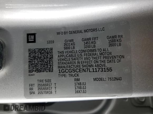 ✅ 2020 Chevrolet Colorado 2WD LT • VIN: 1GCGSCEN7L1173155 • Lot: 86682455. Listed on Copart with 158,197 mi. Free auction sales archive from the USA and detailed vehicle history report at DreamBid. Image 13.