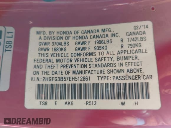 ✅ 2014 Honda Civic LX • VIN: 2HGFG3B57EH512861 • Lot: 43604103. Wystawiony na IAAI z przebiegiem 212 052 mil. Bezpłatny archiwum sprzedaży aukcyjnych z USA i szczegółowy raport historii pojazdu na DreamBid. Zdjęcie 9.