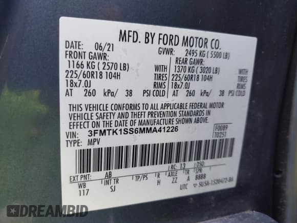 ✅ 2021 Ford Mustang Mach-E Select • VIN: 3FMTK1SS6MMA41226 • Лот: 43494446. Опубликован ранее на IAAI с пробегом 62 348 миль. Бесплатный доступ к архиву аукционных продаж из США и подробный отчёт об истории автомобиля на DreamBid. Изображение 9.