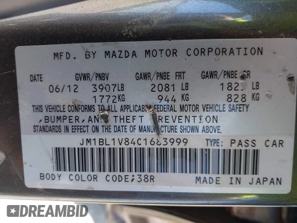 ✅ 2012 Mazda 3 i Touring • VIN: JM1BL1V84C1683999 • Lot: 42335906. Listed on IAAI with Not provided. Free auction sales archive from the USA and detailed vehicle history report at DreamBid. Image 9.