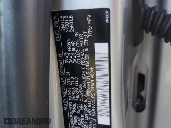 ✅ 2015 Volvo XC60 T5 Drive-E Premier • VIN: YV440MDK2F2679364 • Lot: 90787075. Listed on Copart with 172,180 mi. Free auction sales archive from the USA and detailed vehicle history report at DreamBid. Image 13.