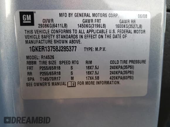 ✅ 2008 GMC Acadia SLE1 • VIN: 1GKER13758J285377 • Lot: 40395204. Wystawiony na Copart z przebiegiem 151 136 mil. Bezpłatny archiwum sprzedaży aukcyjnych z USA i szczegółowy raport historii pojazdu na DreamBid. Zdjęcie 14.