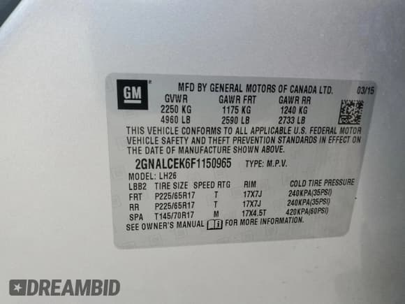 ✅ 2015 Chevrolet Equinox LT • VIN: 2GNALCEK6F1150965 • Lot: 71872505. Wystawiony na Copart z przebiegiem 140 379 mil. Bezpłatny archiwum sprzedaży aukcyjnych z USA i szczegółowy raport historii pojazdu na DreamBid. Zdjęcie 14.