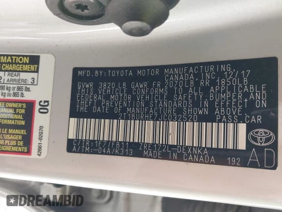 ✅ 2018 Toyota Corolla LE • VIN: 2T1BURHE7JC032520 • Lot: 43306272. Listed on IAAI with 326,796 mi. Free auction sales archive from the USA and detailed vehicle history report at DreamBid. Image 9.