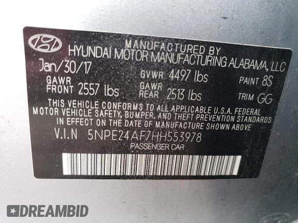 ✅ 2017 Hyundai Sonata SE • VIN: 5NPE24AF7HH553978 • Lot: 65781972. Listed on Copart with 88,832 mi. Free auction sales archive from the USA and detailed vehicle history report at DreamBid. Image 10.