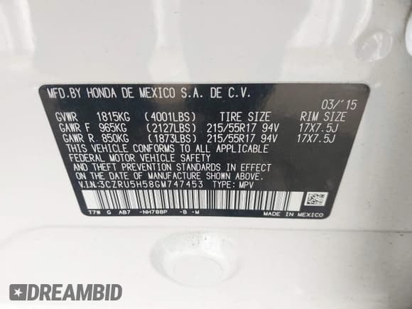 ✅ 2016 Honda HR-V EX • VIN: 3CZRU5H58GM747453 • Лот: 43657495. Опубликован ранее на IAAI с пробегом 88 591 миль. Бесплатный доступ к архиву аукционных продаж из США и подробный отчёт об истории автомобиля на DreamBid. Изображение 9.