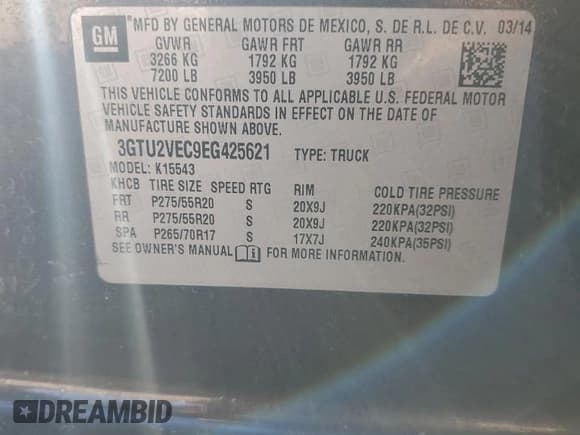 ✅ 2014 GMC Sierra 1500 SLT • VIN: 3GTU2VEC9EG425621 • Lot: 82776315. Listed on Copart with 191,411 mi. Free auction sales archive from the USA and detailed vehicle history report at DreamBid. Image 12.