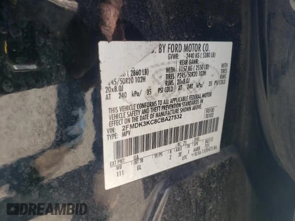 ✅ 2012 Ford Edge Limited • VIN: 2FMDK3KC8CBA27532 • Lot: 93011165. Listed on Copart with 141,126 mi. Free auction sales archive from the USA and detailed vehicle history report at DreamBid. Image 13.