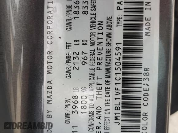 ✅ 2012 Mazda 3 i Touring • VIN: JM1BL1VF1C1504591 • Lot: 70701115. Listed on Copart with 84,640 mi. Free auction sales archive from the USA and detailed vehicle history report at DreamBid. Image 13.