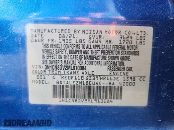 ✅ 2021 Nissan Versa S • VIN: 3N1CN8DV2ML910084 • Лот: 80603755. Опубликован ранее на Copart с пробегом 86 395 миль. Бесплатный доступ к архиву аукционных продаж из США и подробный отчёт об истории автомобиля на DreamBid. Изображение 12.